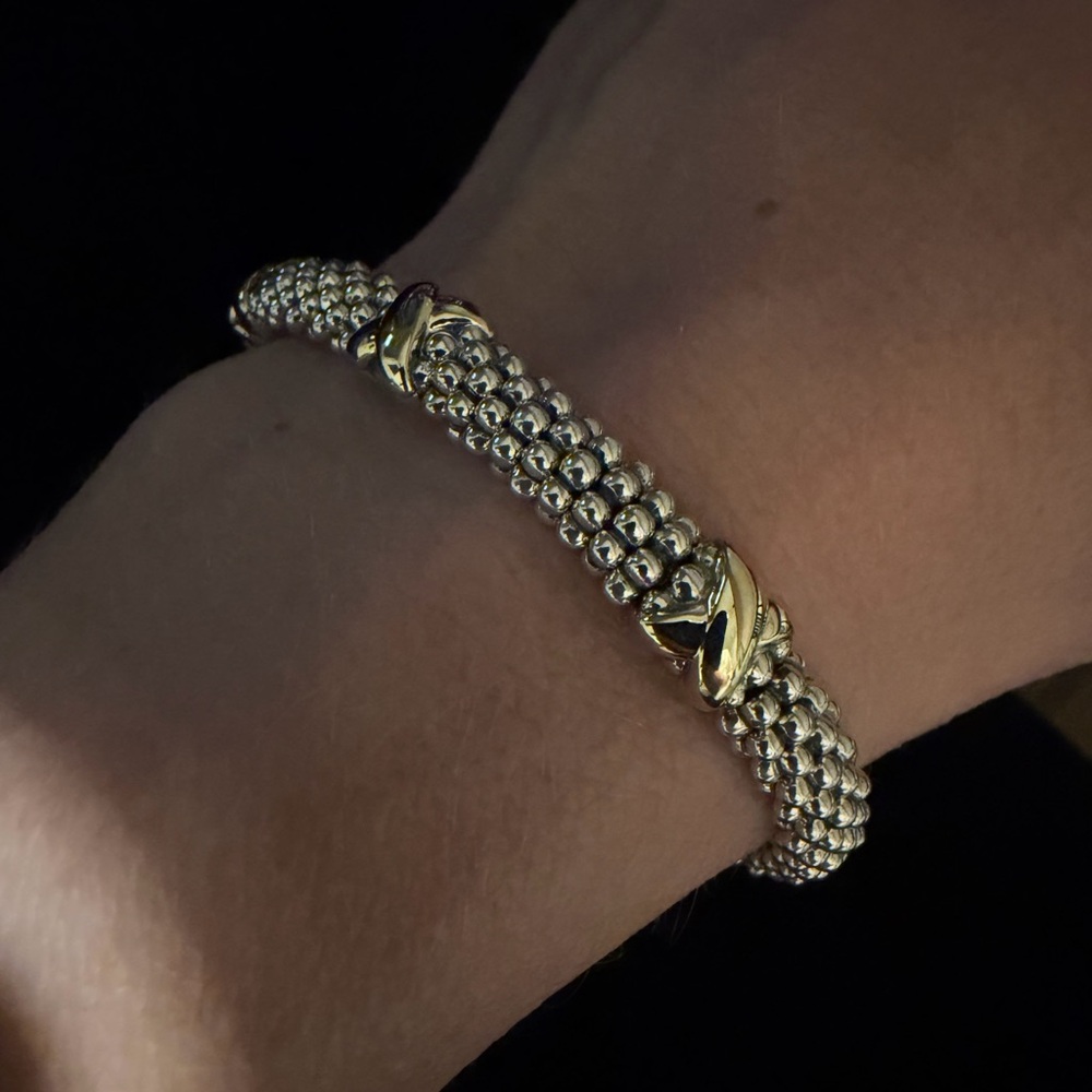 Lagos, Sterling silver and 18K gold triple X bracelet SIZE SMALL - Picture 3 of 6